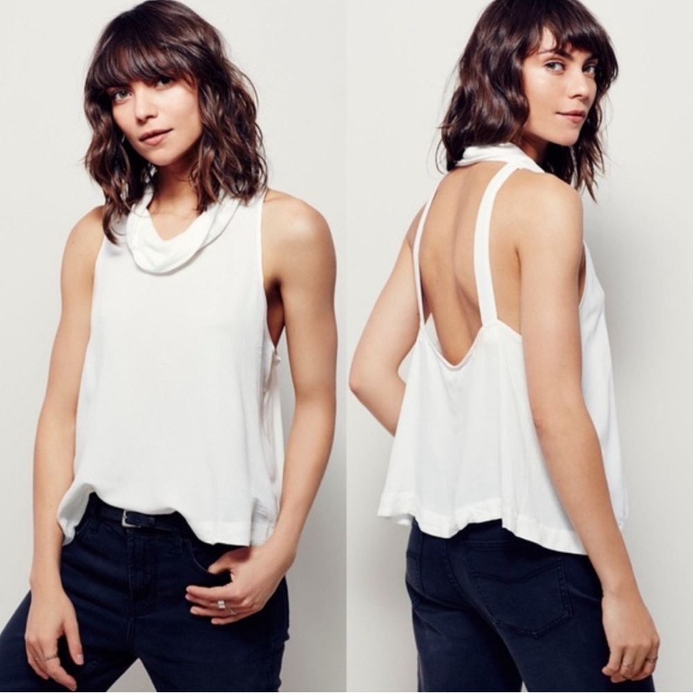 Free People Cream Open Back Tank Top